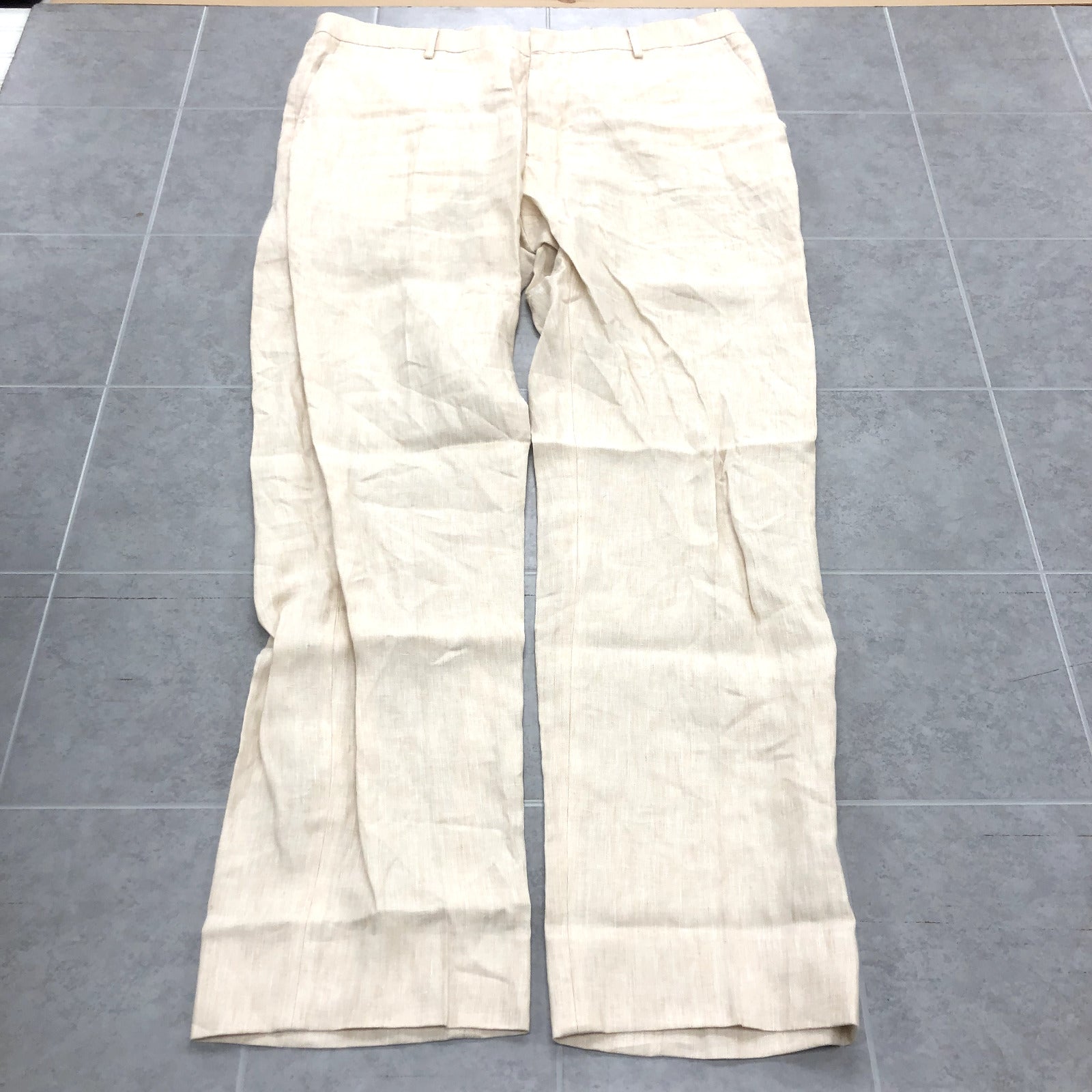 Baird McNUTT Ivory Straight High-Rise Flat Front Linen Pants Adult Size 40 x 32