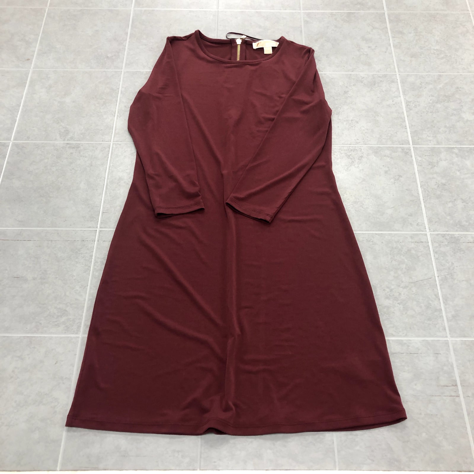Michael Kors Burgundy 1/4 Zip Stretch Fabric Long Sleeve Dress Womens Size XS