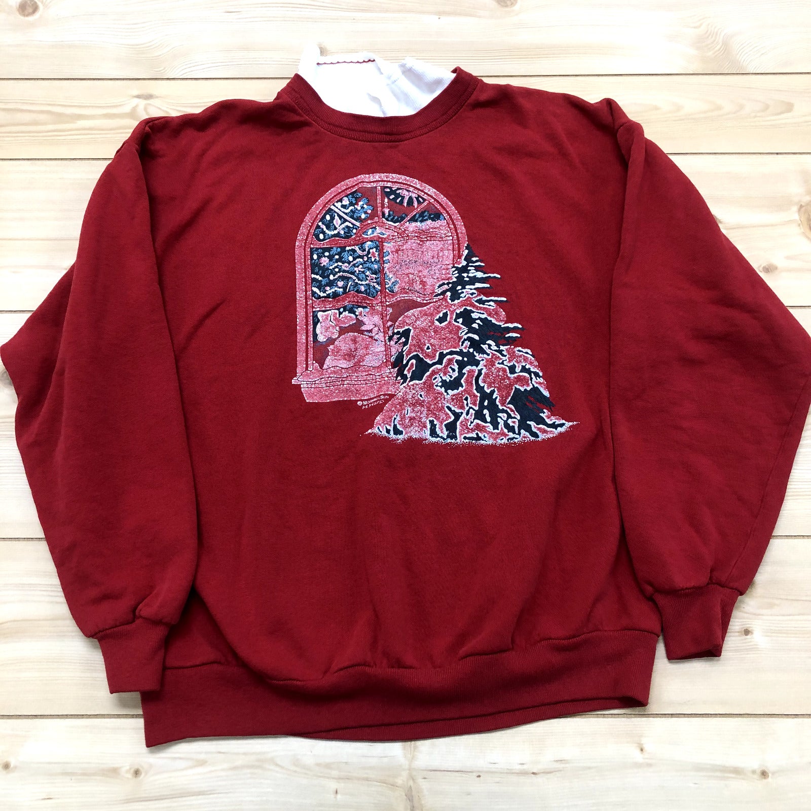 Vintage Morning Sun Jerzees Red Christmas Long Sleeve Sweatshirt Womens Size XL