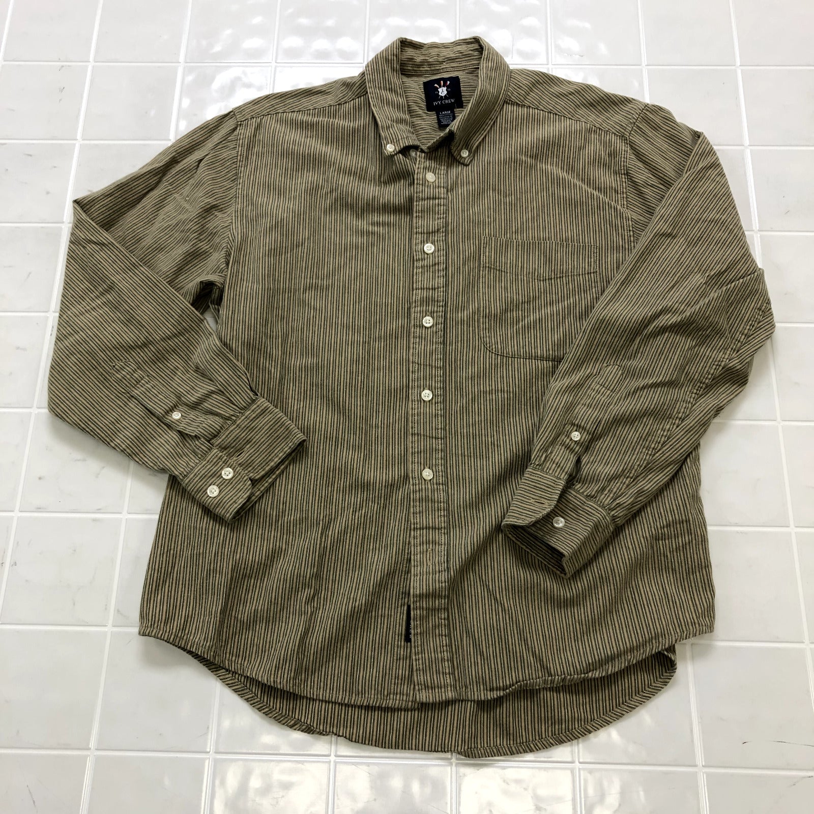 Ivy Crew Multicolor Stripe Regular Single Pocket Button Up Shirt Adult Size L