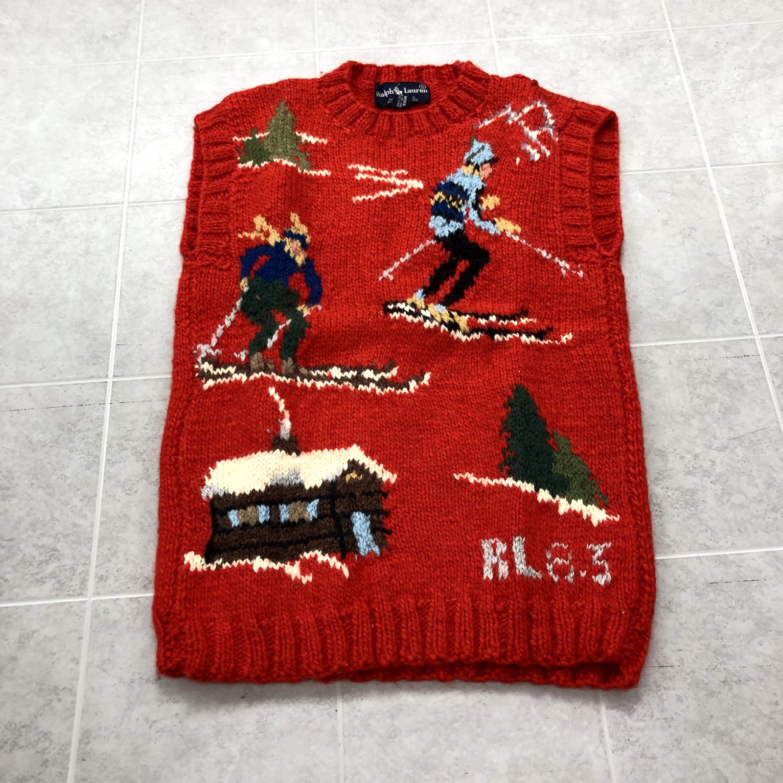 Vintage Ralph Lauren Red Sleeveless Knit RL83 Ski Holiday Sweater Adult Size S