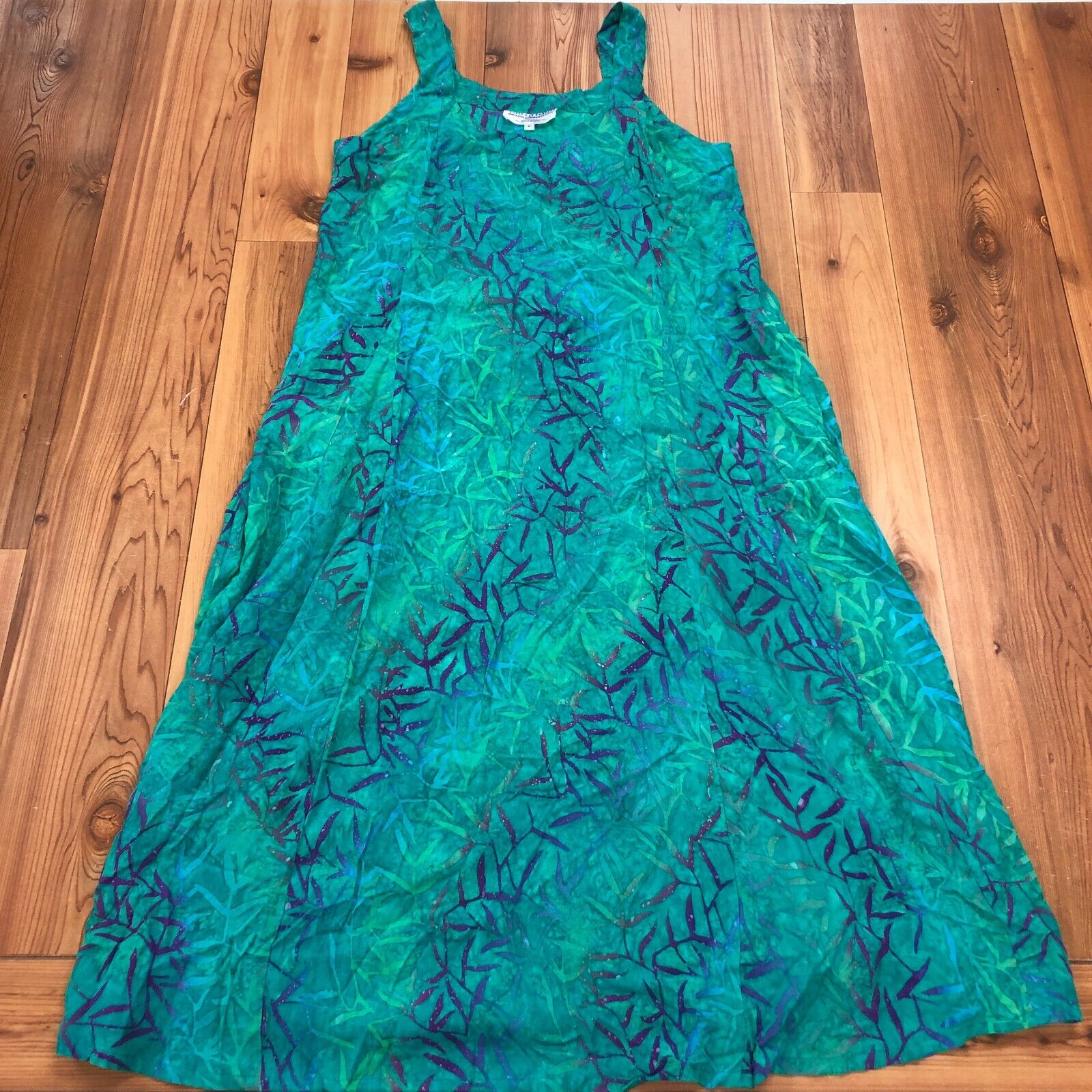 Vintage Eagle Ray Green Foliage Sleeveless A-Line Style Dress Womens Size M
