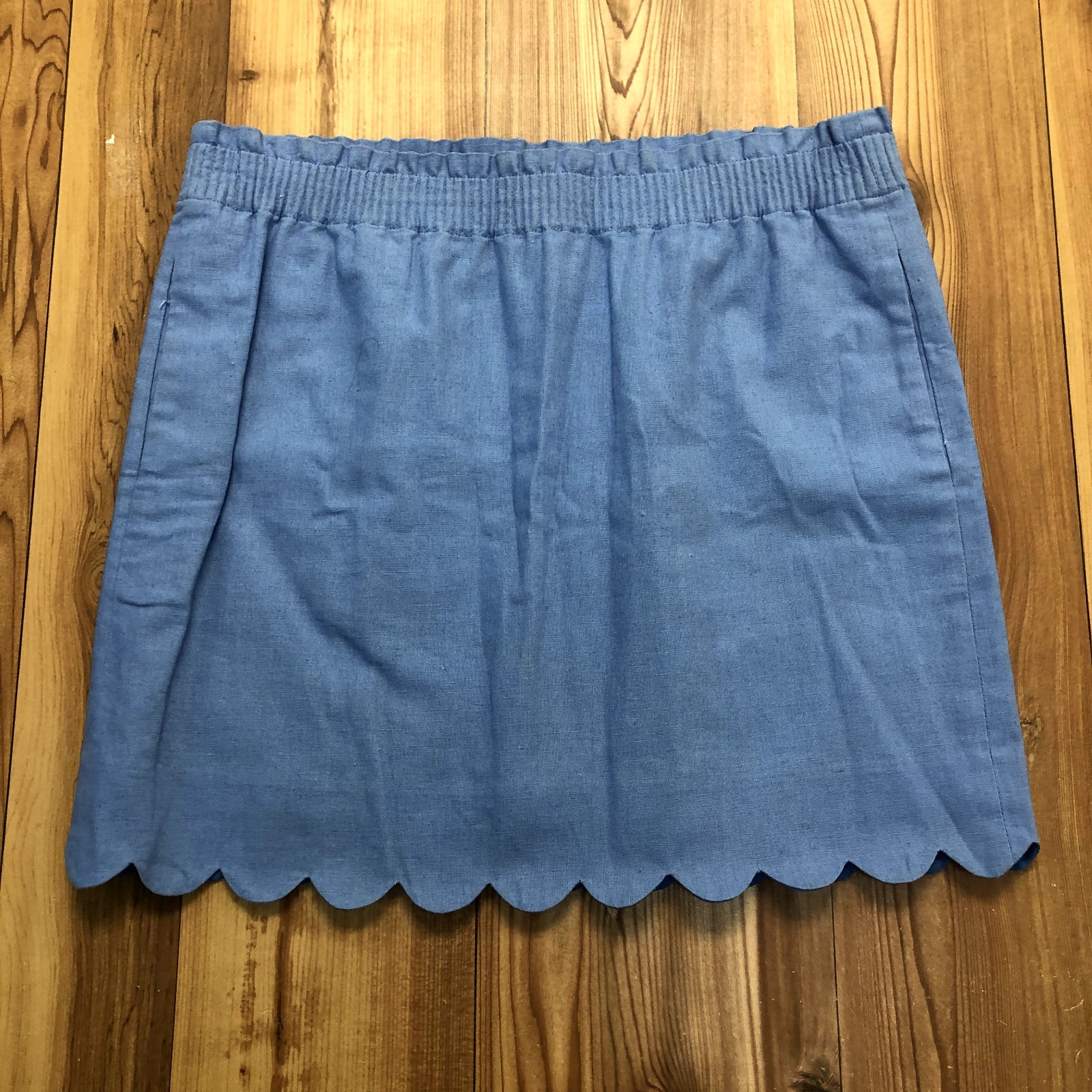 J. by J. Crew Blue Linen Elastic Waste Pull On Short Lined Skirt Womens Size 4