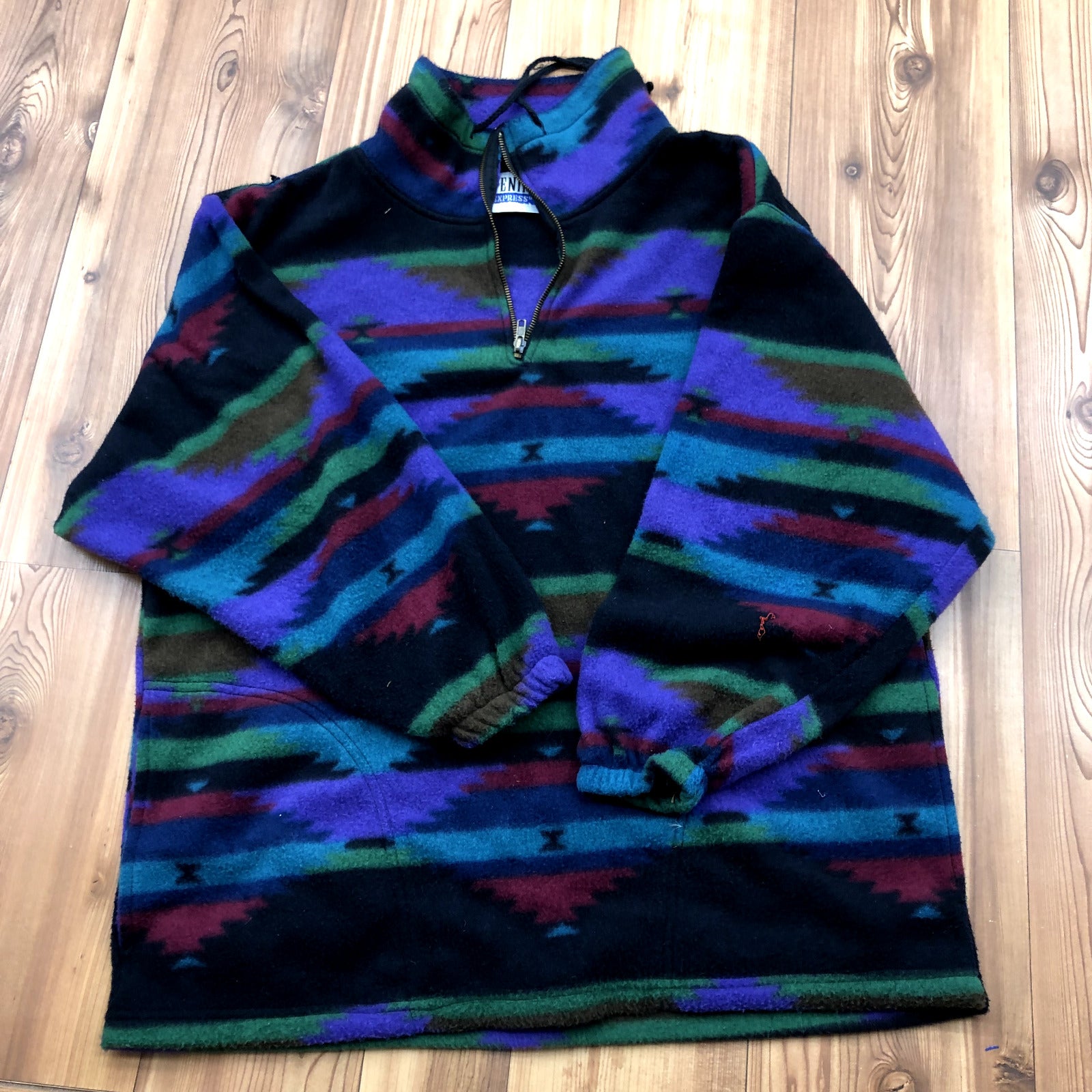 Vintage Denim Express Multicolored 1/4th Zip Pullover Sweater Adult Size M