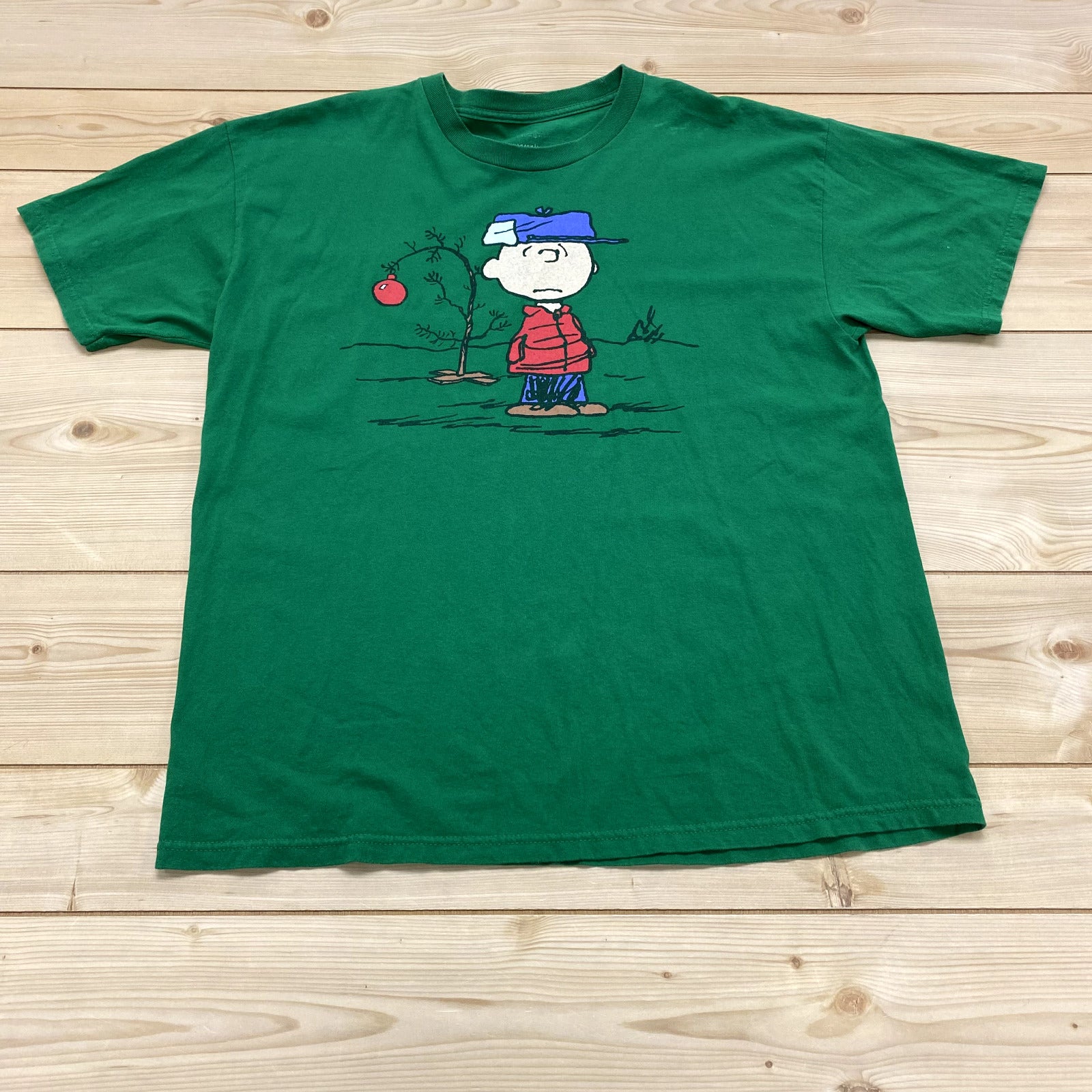 Peanuts Green Charlie Brown Tree Short Sleeve Holiday T-Shirt Mens Size XL