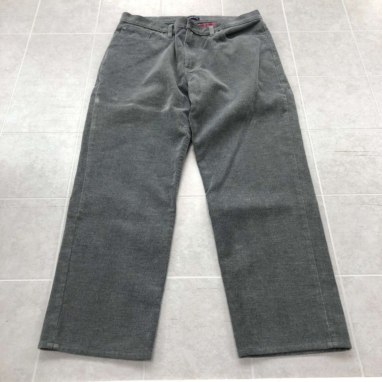 Lands End Gray Straight Legged High-Rise Flat Front Corduroy Pants Adult Size 38