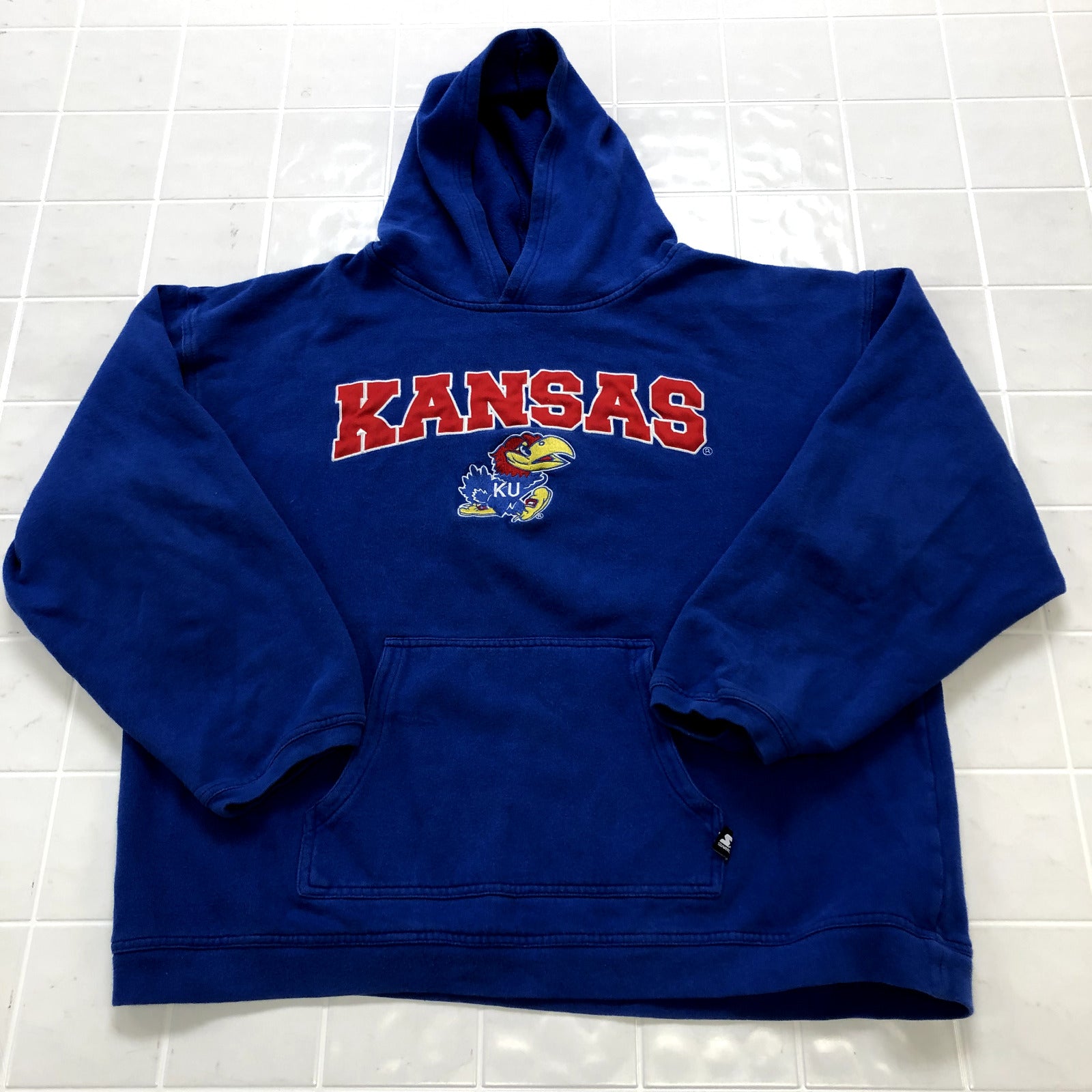 Team Starter Blue Embroidered Kansas Jayhawks Regular Fit Hoodie Adult Size XL