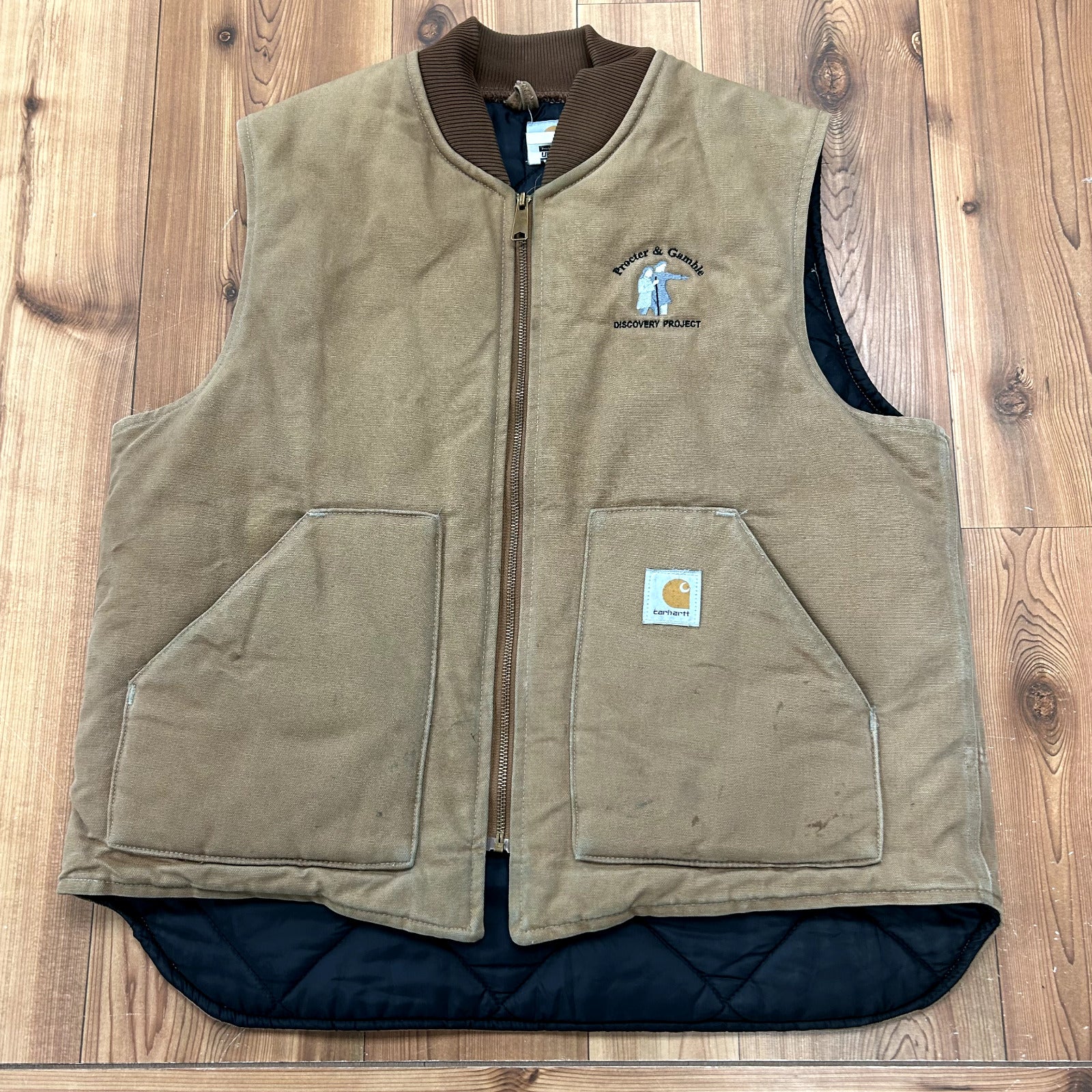 Vintage Carhartt Brown Canvas Quilt Lined Work Vest Mens Size XL USA MADE A70