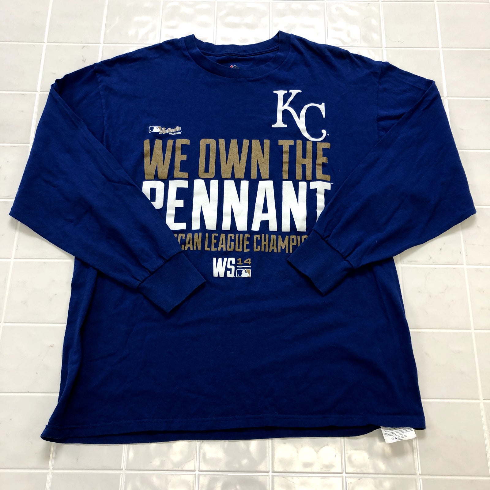 Majestic Blue Kansas City Royals We Own The Pennant T-shirt Adult Size XL