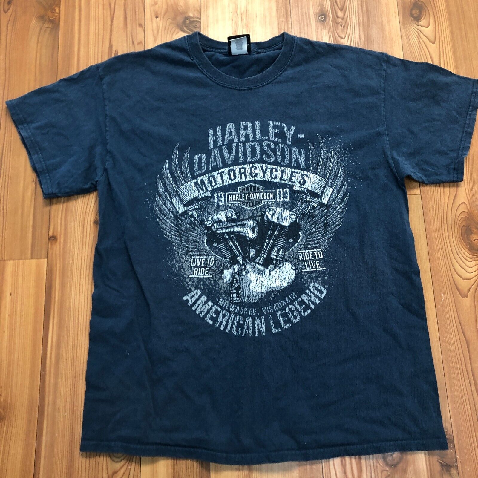 Harley Davidson Blue Cotton Motorcycle Short Sleeve Regular Fit Shirt Adult L