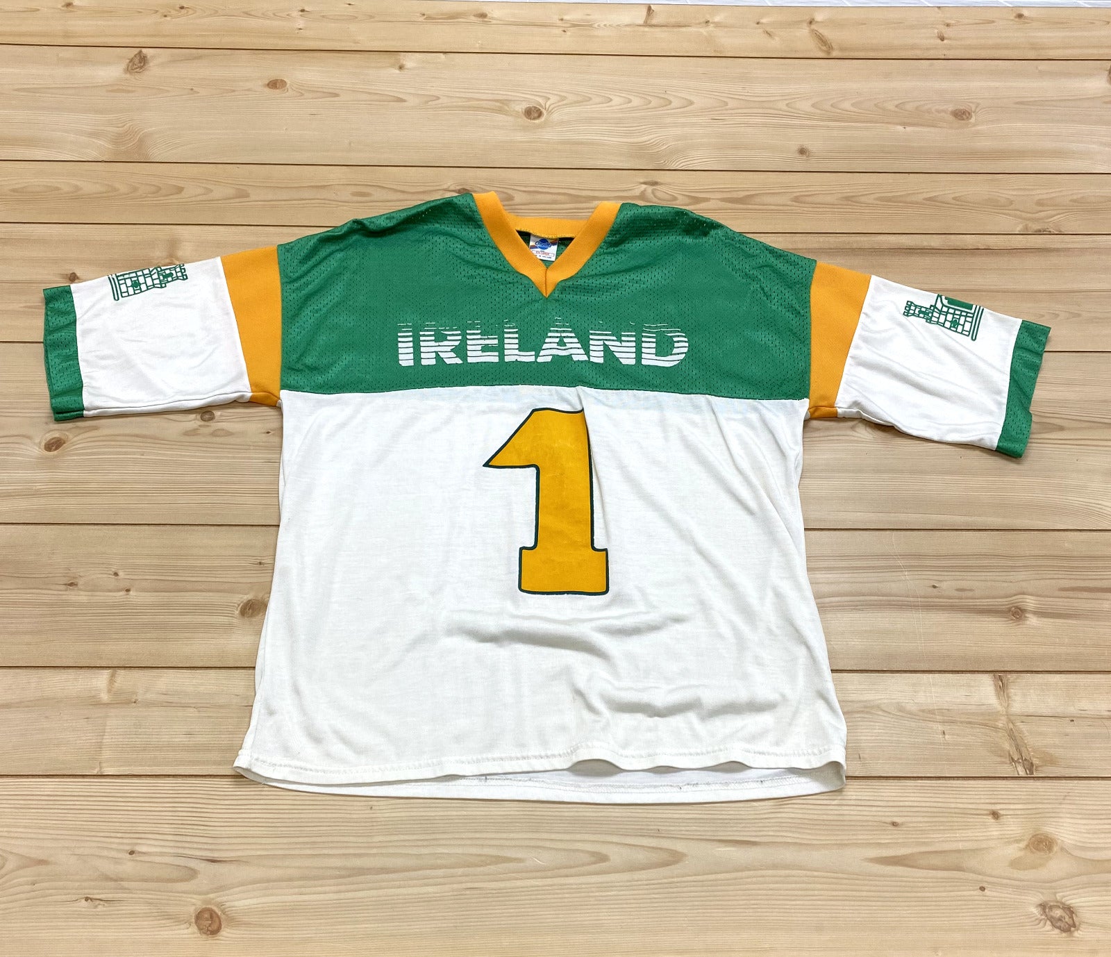 Vintage O'neills White Green Gold Ireland Short Sleeve Jersey Shirt Men Size 2XL