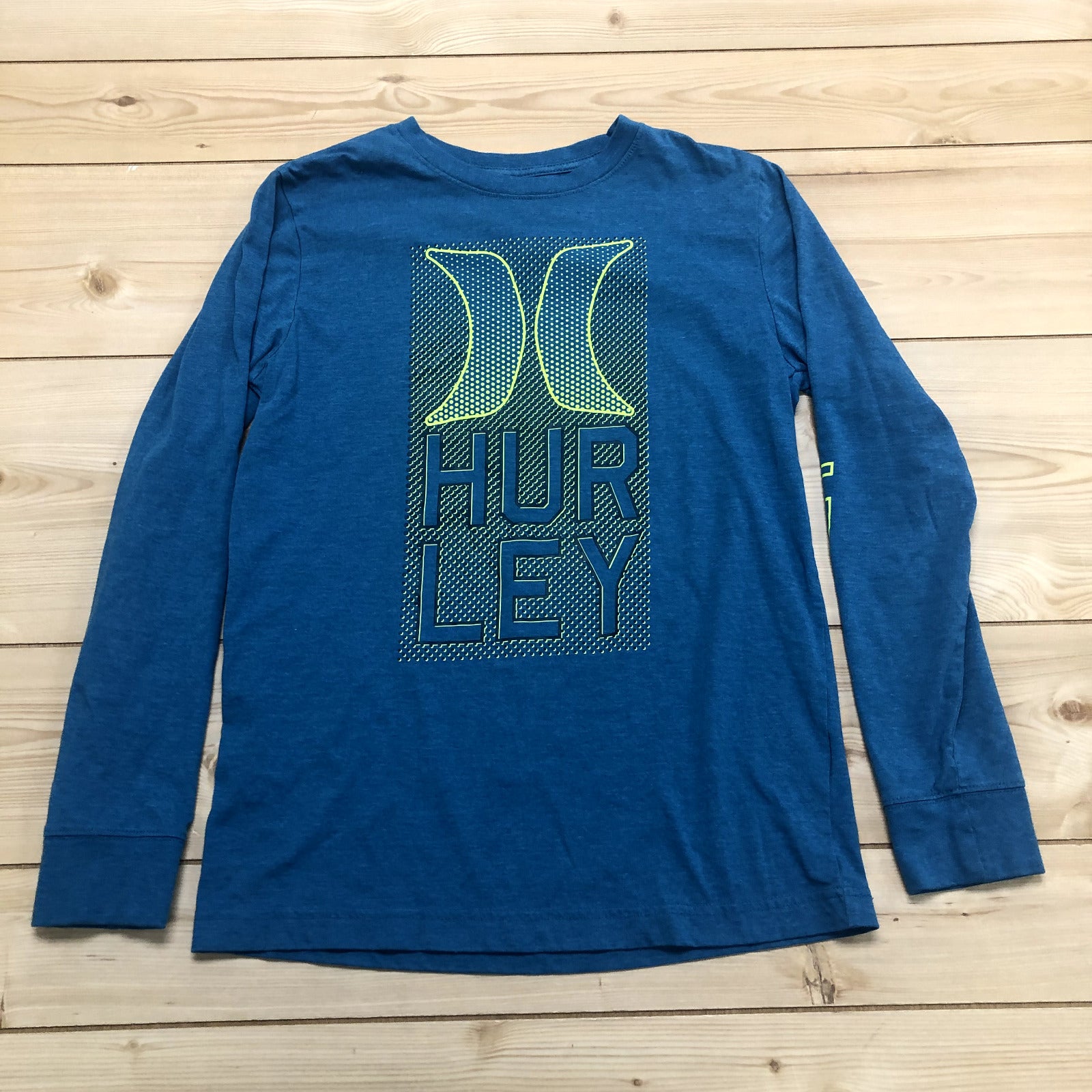 Hurley Blue Logo Crew Long Sleeve Pullover Crop T-Shirt Teens Size XL (13-15)