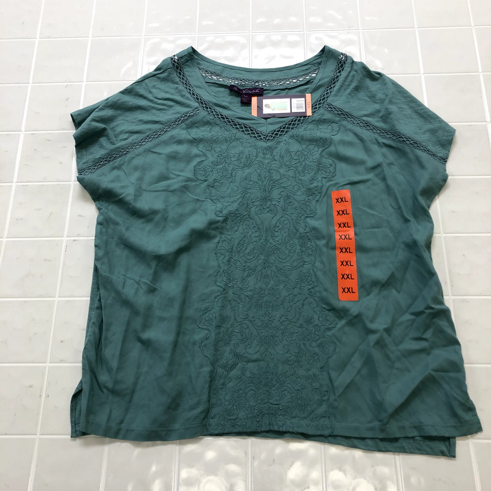 NEW Gloria Vanderbilt Green V-neck Regular Fit Casual T-shirt Women's Size 2XL