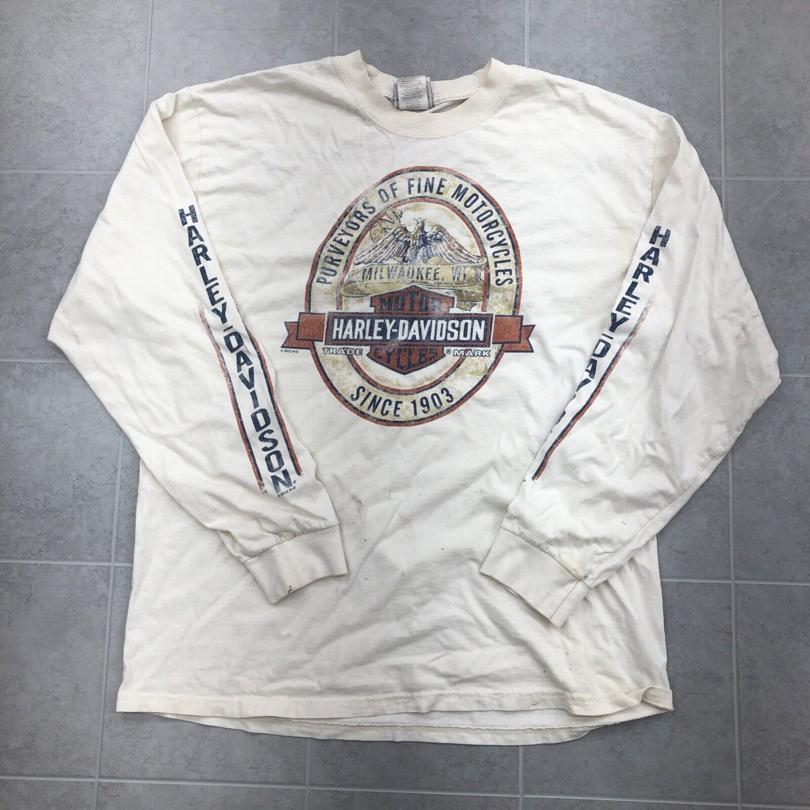 '12 Harley Davidson White Motorcycle Connection Joplin MO T-Shirt Adult Size L