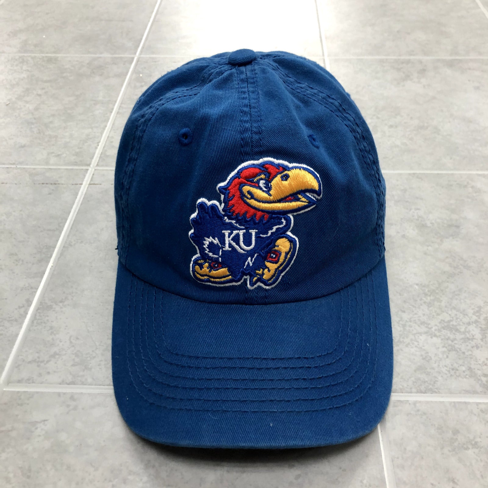 Top Of The World Blue Cloth Strap Back Graphic KU Jayhawks Cap Adult One Size