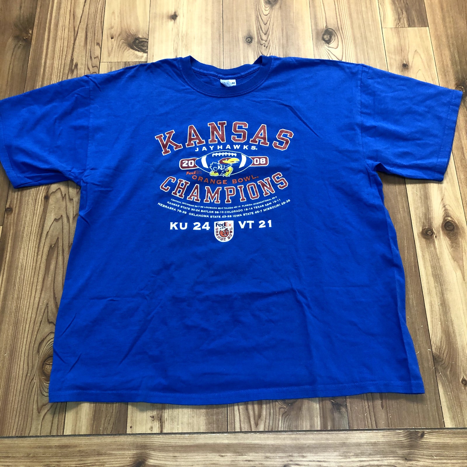 Gildan Blue Kansas Jayhawks Orange Bowl Champions NCAA Short T-Shirt Men Size XL