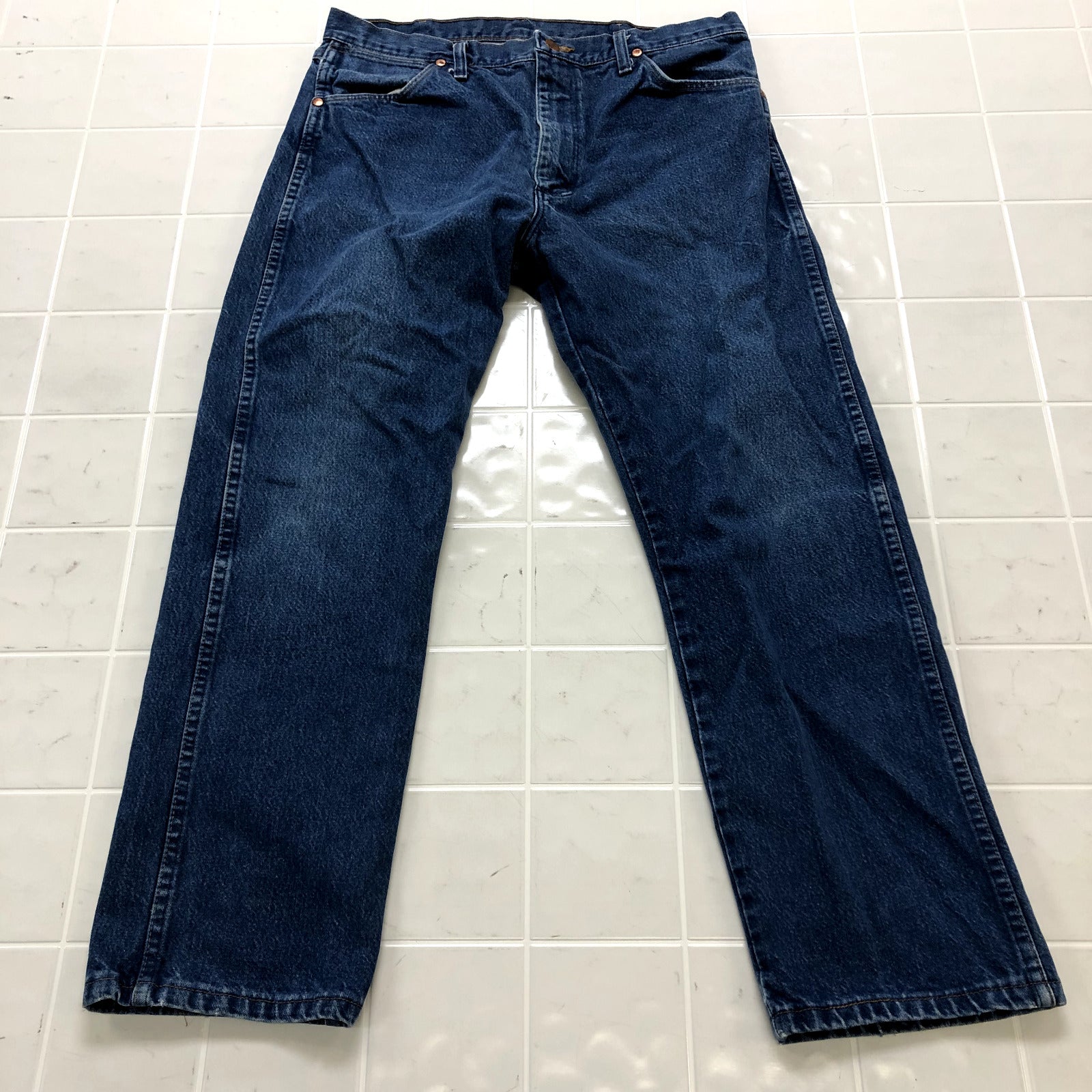 Retro Wrangler Blue Denim Flat Chino Straight Cotton Jeans Adult Size 36X29