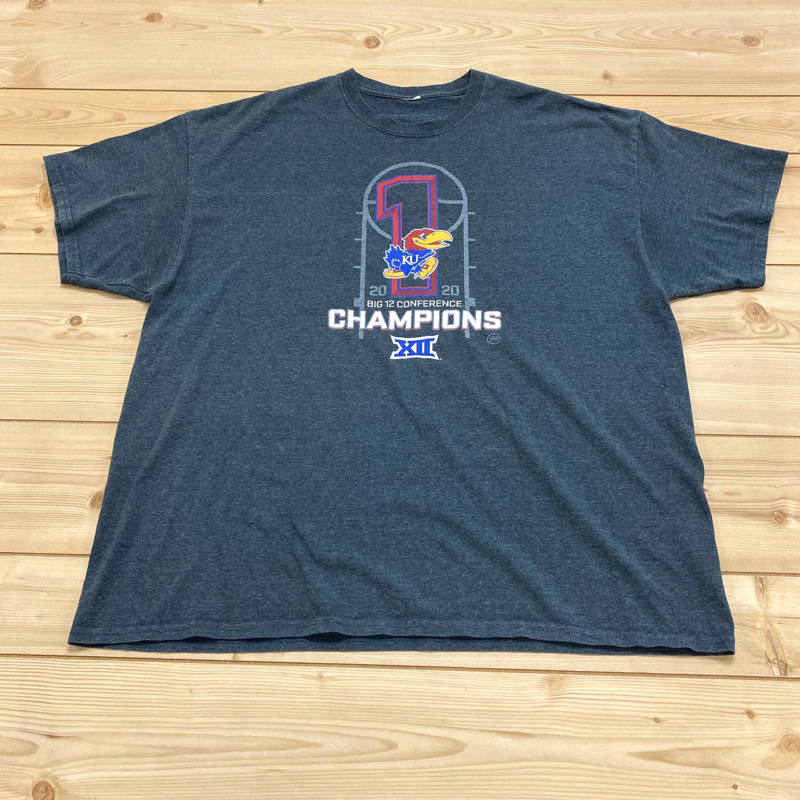 Gray Kansas University Jayhawks Football Big 12 Champions T-Shirt Adult Size 2XL