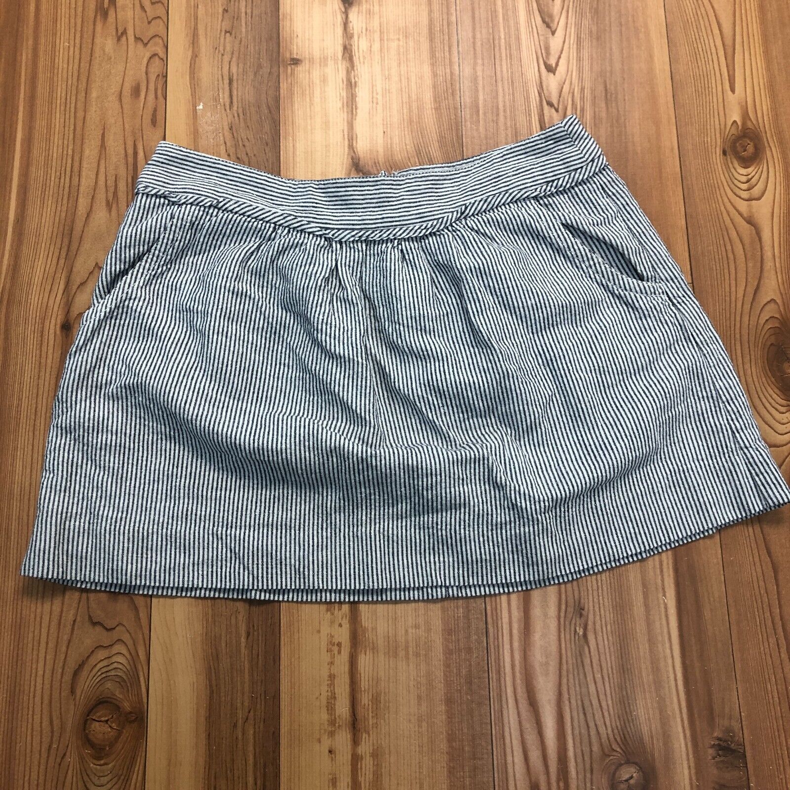 J.Crew Gray Striped Cotton Blend Pleated A-Line Regular Fit Skirt Women's 14