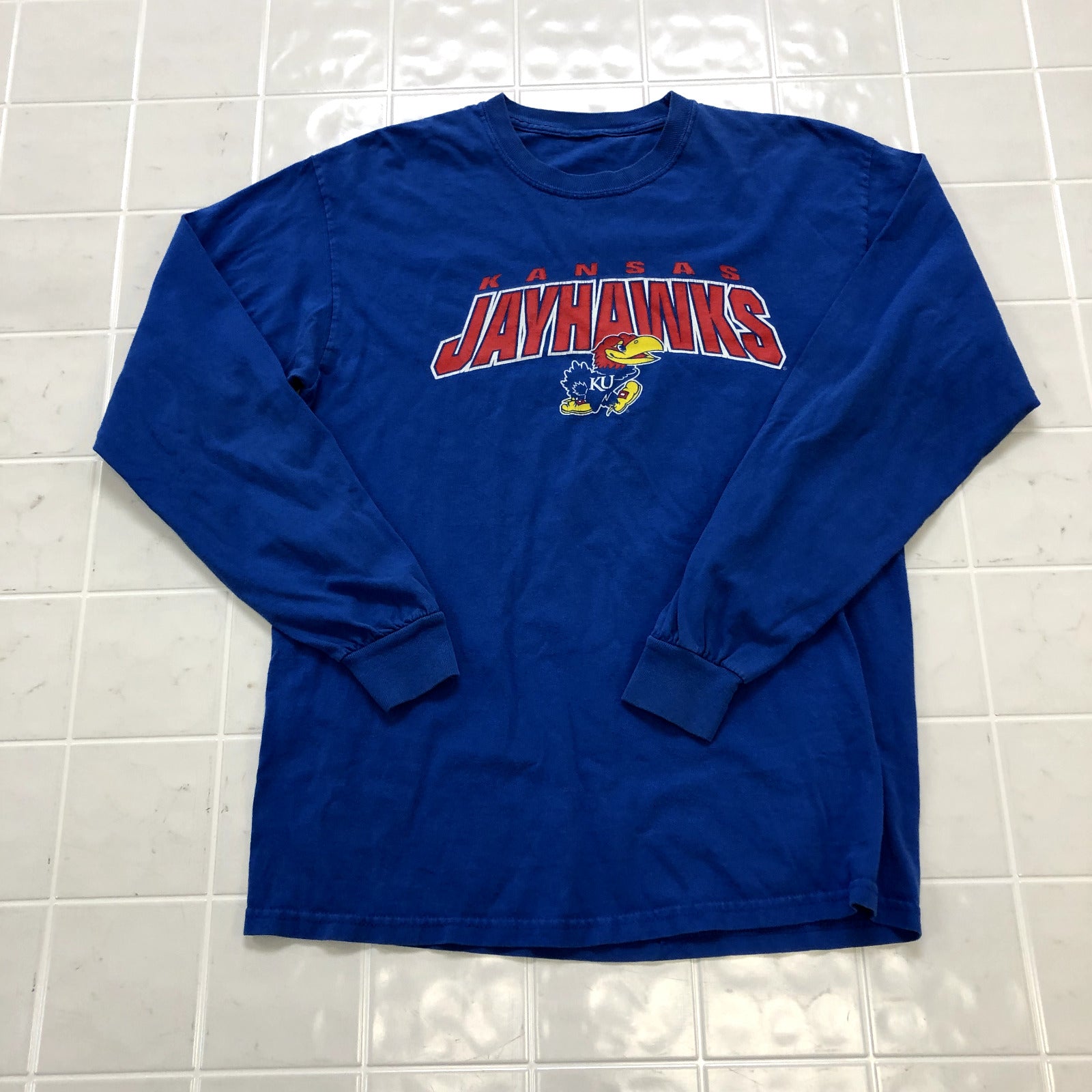 Blue Kansas University Jayhawks Regular Fit Crewneck T-shirt Adult Size L