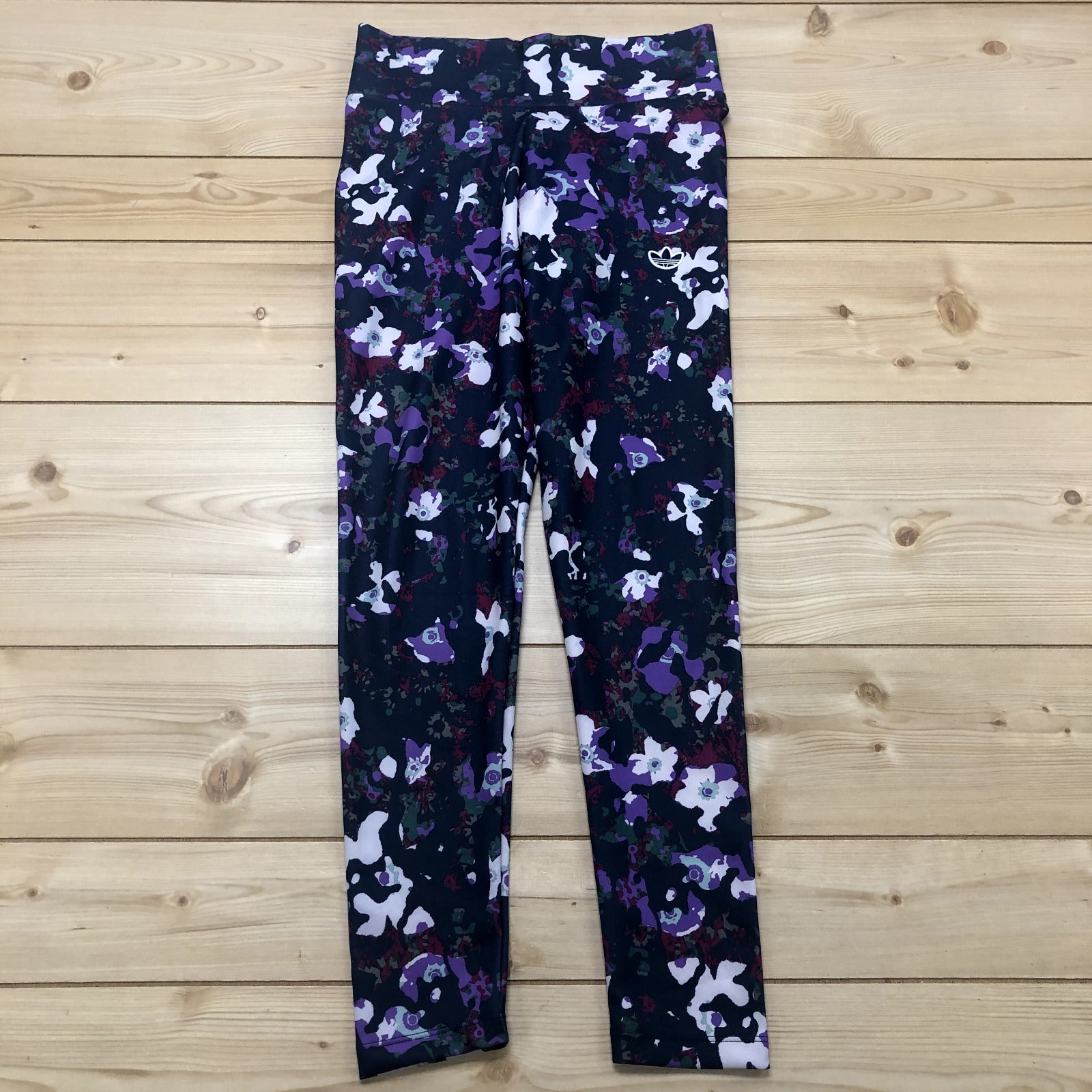 Adidas Navy Multicolor Logo Flat Front Activewear Pull On Leggings Womens Size M