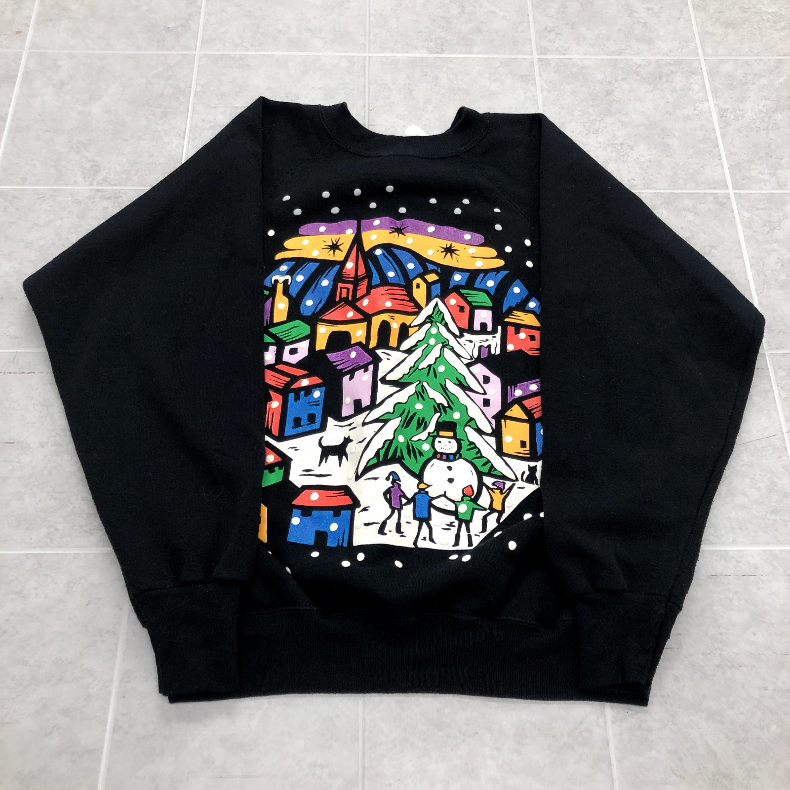 Vintage ART By Design Zone Black Holiday City Sweatshirt Adult Size L