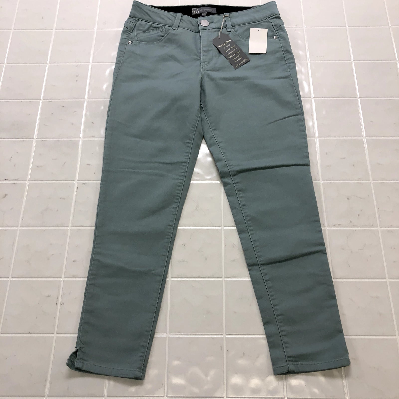 NEW Wit & Wisdom Green Flat Front Tapered Chino Stretch Jeans Women's Size 8