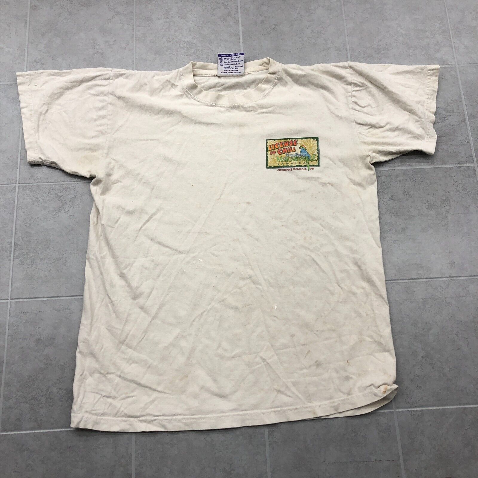 '05 Margaritaville White License To Chill Jamaica Crew Neck T-Shirt Adult Size S