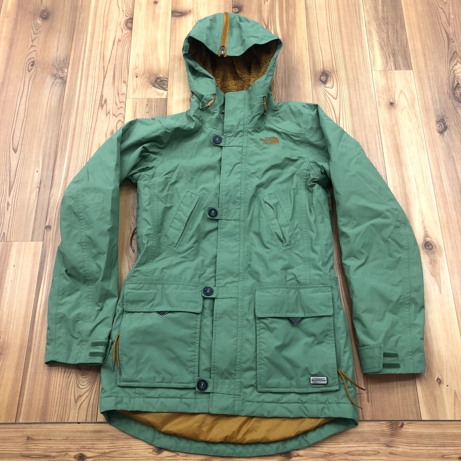 The North Face Green Quilted Long Sleeve Hoodie Field Coat Adult Size XS Tall