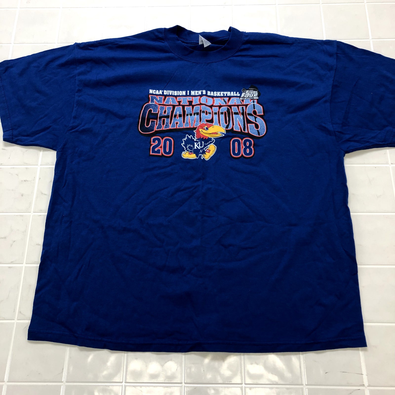 Jerzees Blue 2008 Nation Champion Kansas Jayhawks Regular T-shirt Adult Size 2XL
