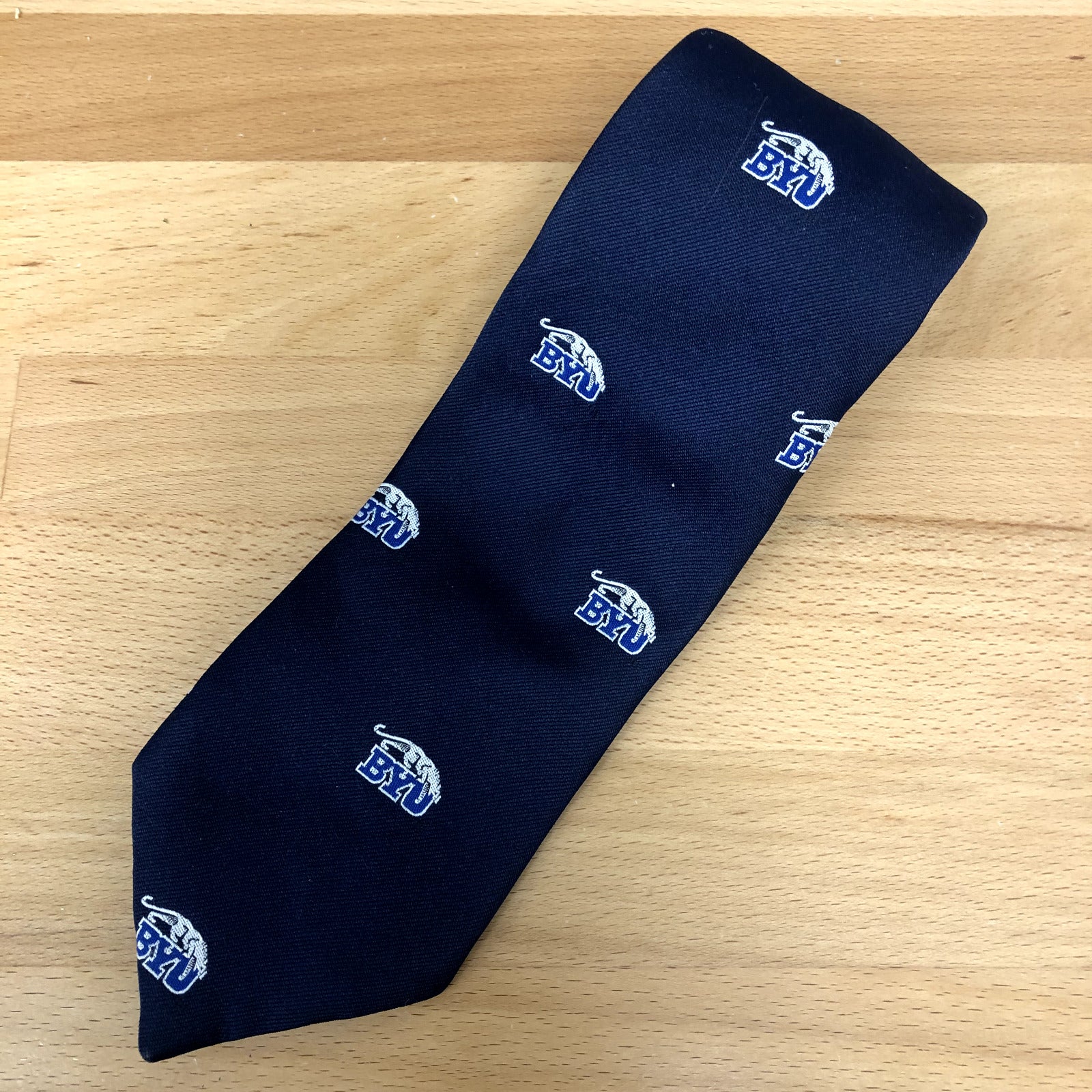 Slic Blue & White NCAA Brigham Young University Cougars Print Tie Mens USA