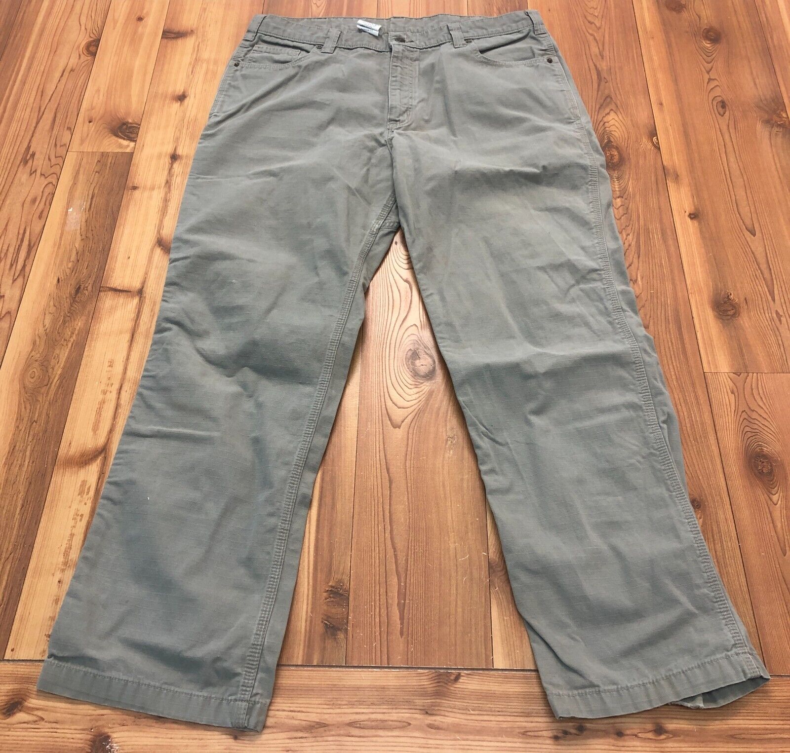 Carhartt Olive Green Relaxed Fit Straight Leg Flat Front Work Pants Men Size 38W