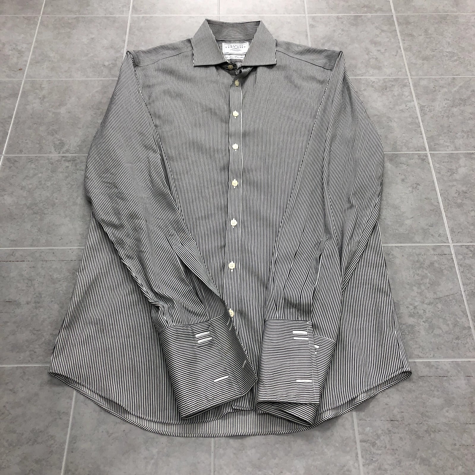 Charles Tyrwhitt Gray Striped Long Sleeve Button Up Dress Shirt Adult Size 16 36