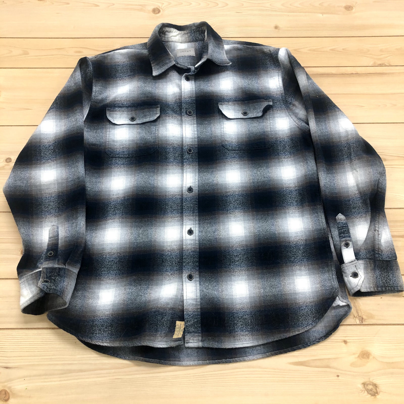 JACHS Grey Plaid Spread Collar Long Sleeve Button Up Shirt Mens Size XL Tall