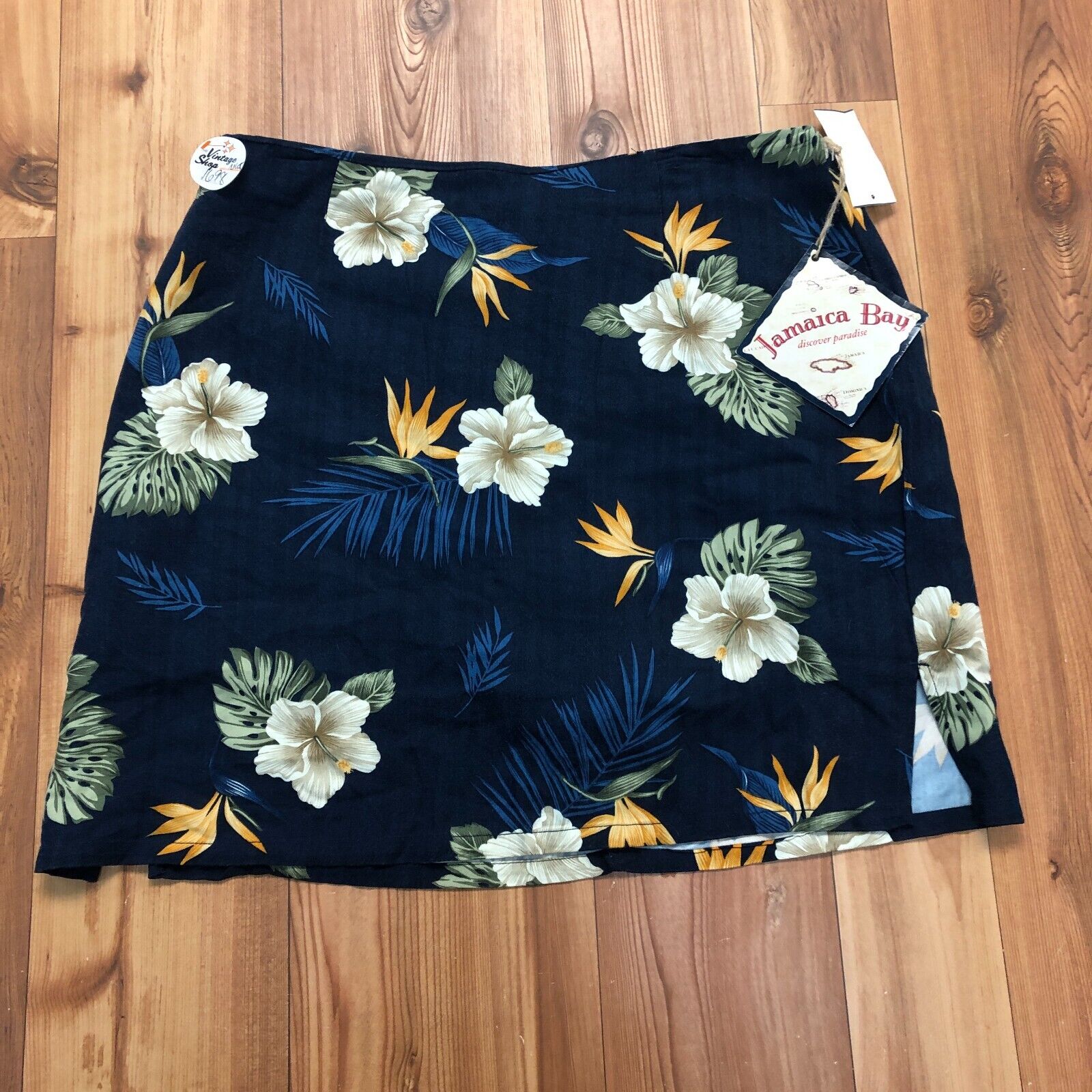 New Jamaica Bay Blue Floral Rayon Flat Front Mini Skirt Women's Size 16