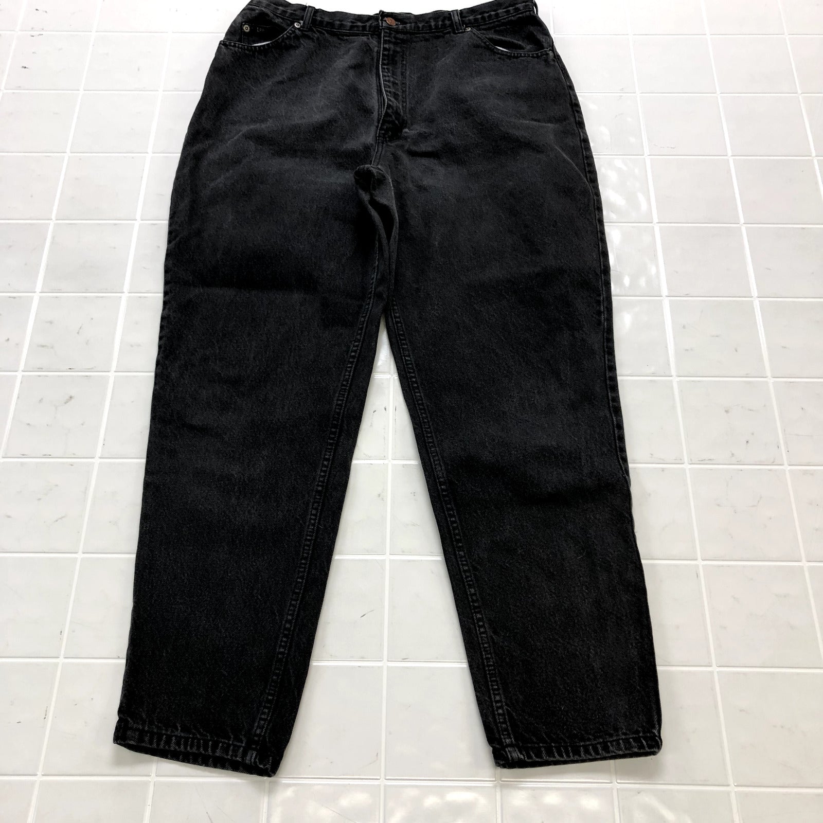 Vintage Lee Black Denim Flat Front Chino Straight Regular Jeans Women's Size 18
