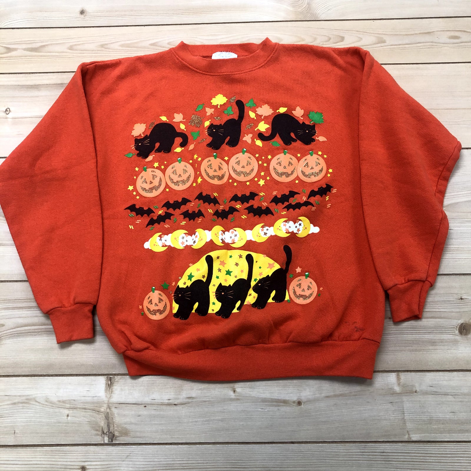 Vintage Peanuts Orange Halloween Long Sleeve Sweatshirt Adult Size Large USA