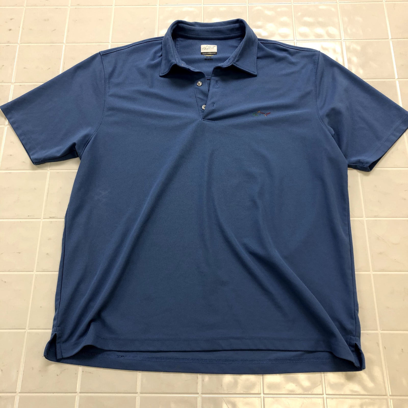 Greg Norman Blue Embroidered Logo Polyester Polo Shirt Adult Size XL
