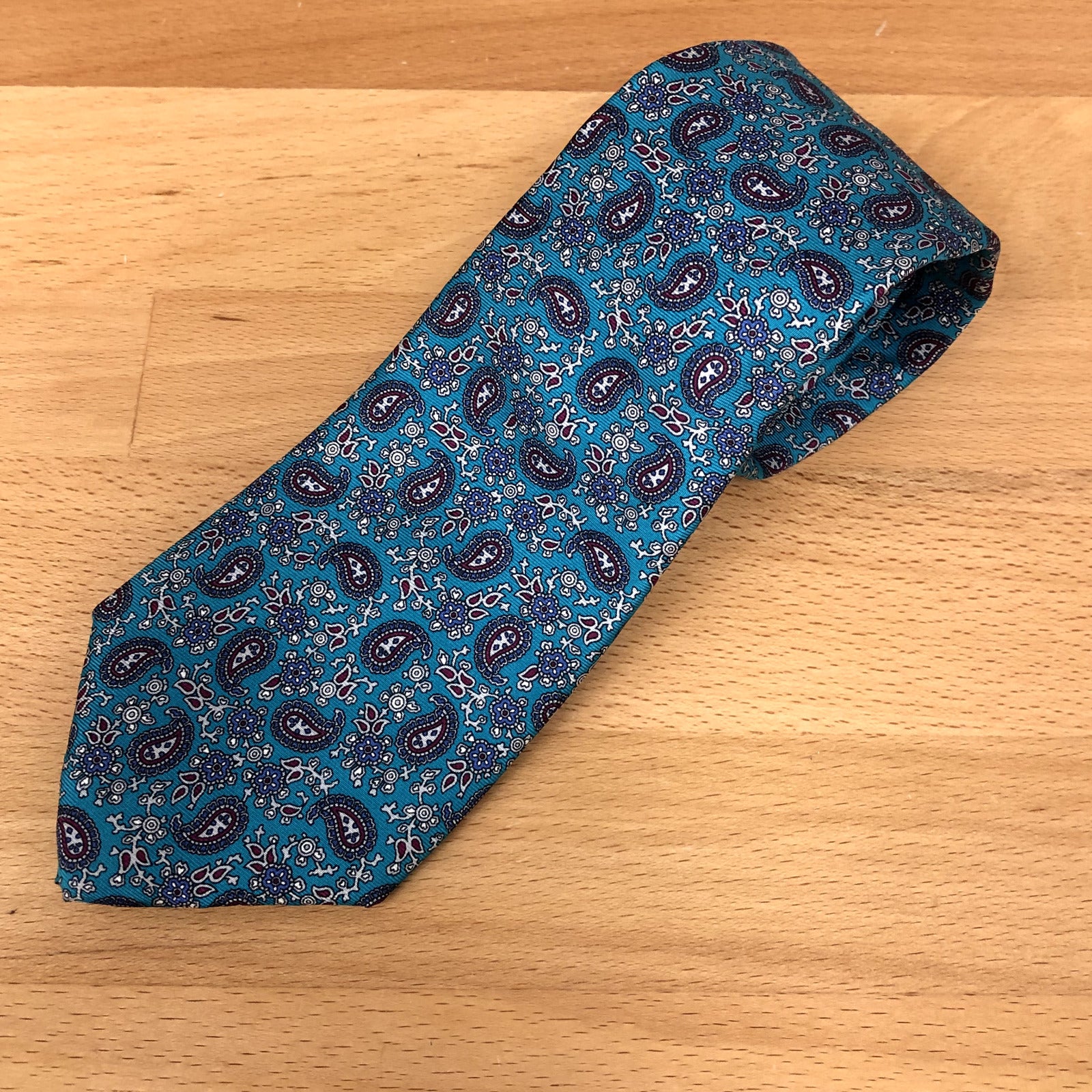 New Christian Dior Teal Small Paisley Print Woven in Italy All Silk Tie Mens