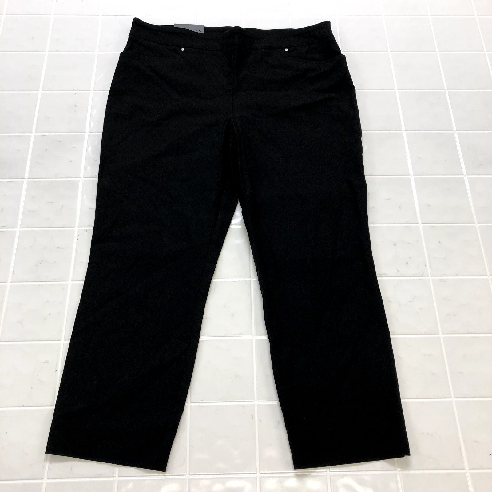 NEW Hilary Radley Black Flat Front Chino Slimming Tapered Pants Women's Size XL