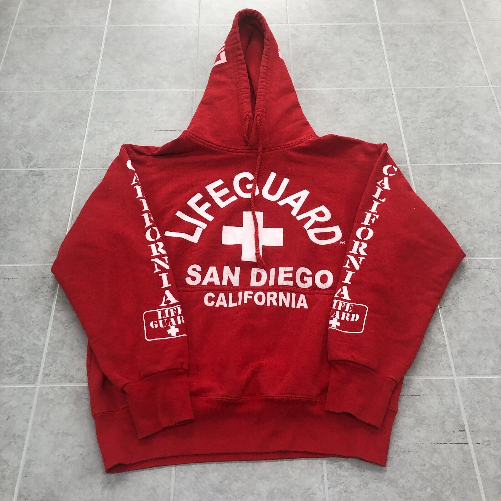 Lifeguard Red Long Sleeve Graphic San Diego CA Hoodie Sweatshirt Adult Size S
