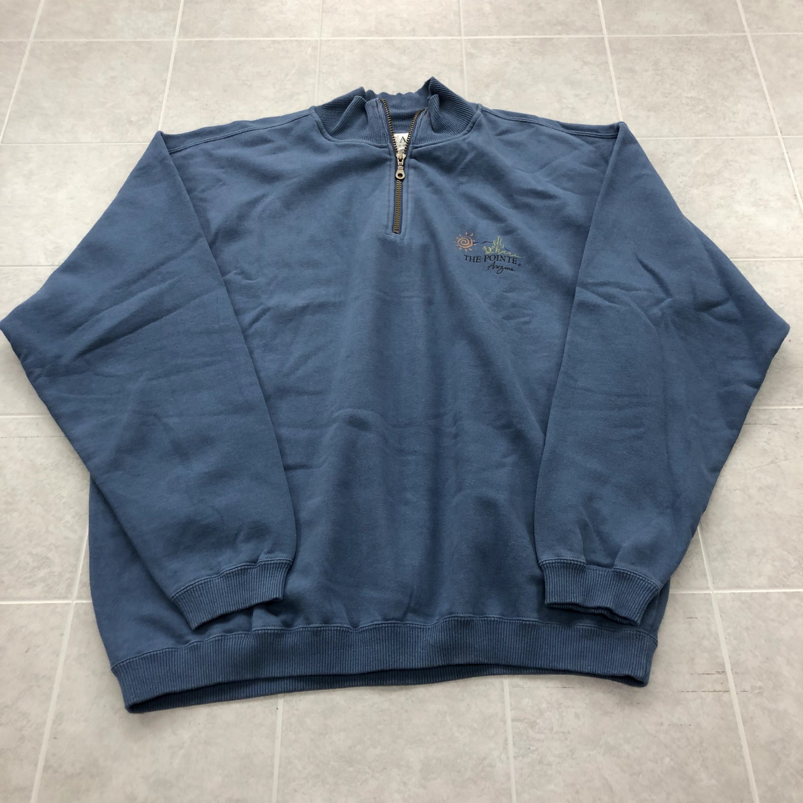 Vintage Gear Blue Long Sleeve The Point Arizona 1/4 Zip Sweatshirt Adult Size L