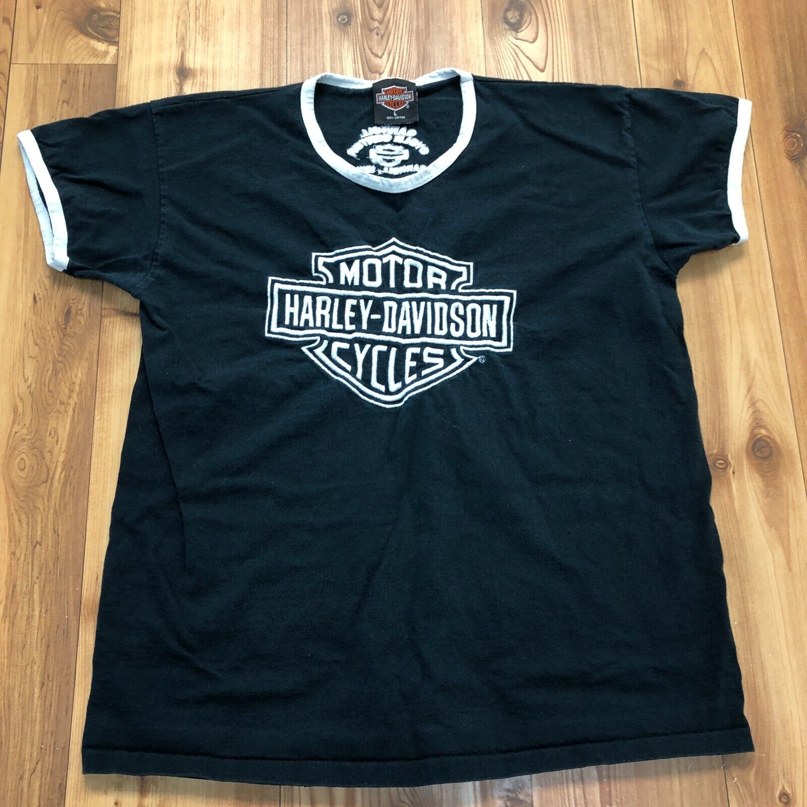 Vintage Harley Davidson Black Cotton Short Sleeve Regular Fit T-Shirt Adult L