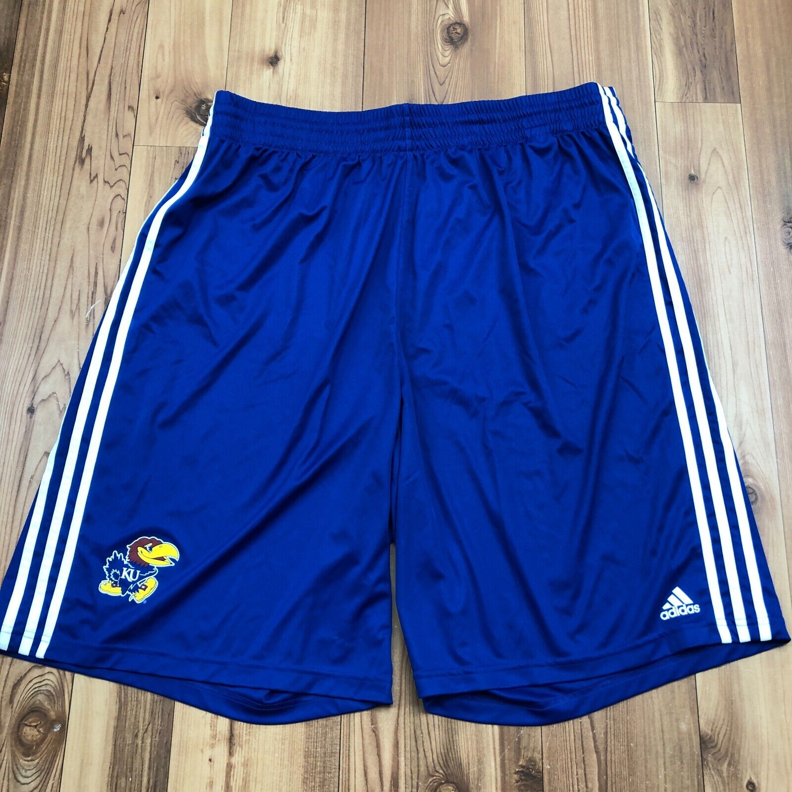 Adidas Blue Kansas Jayhawks Patch Striped Elastic Waist Shorts Adult Size 3XLT