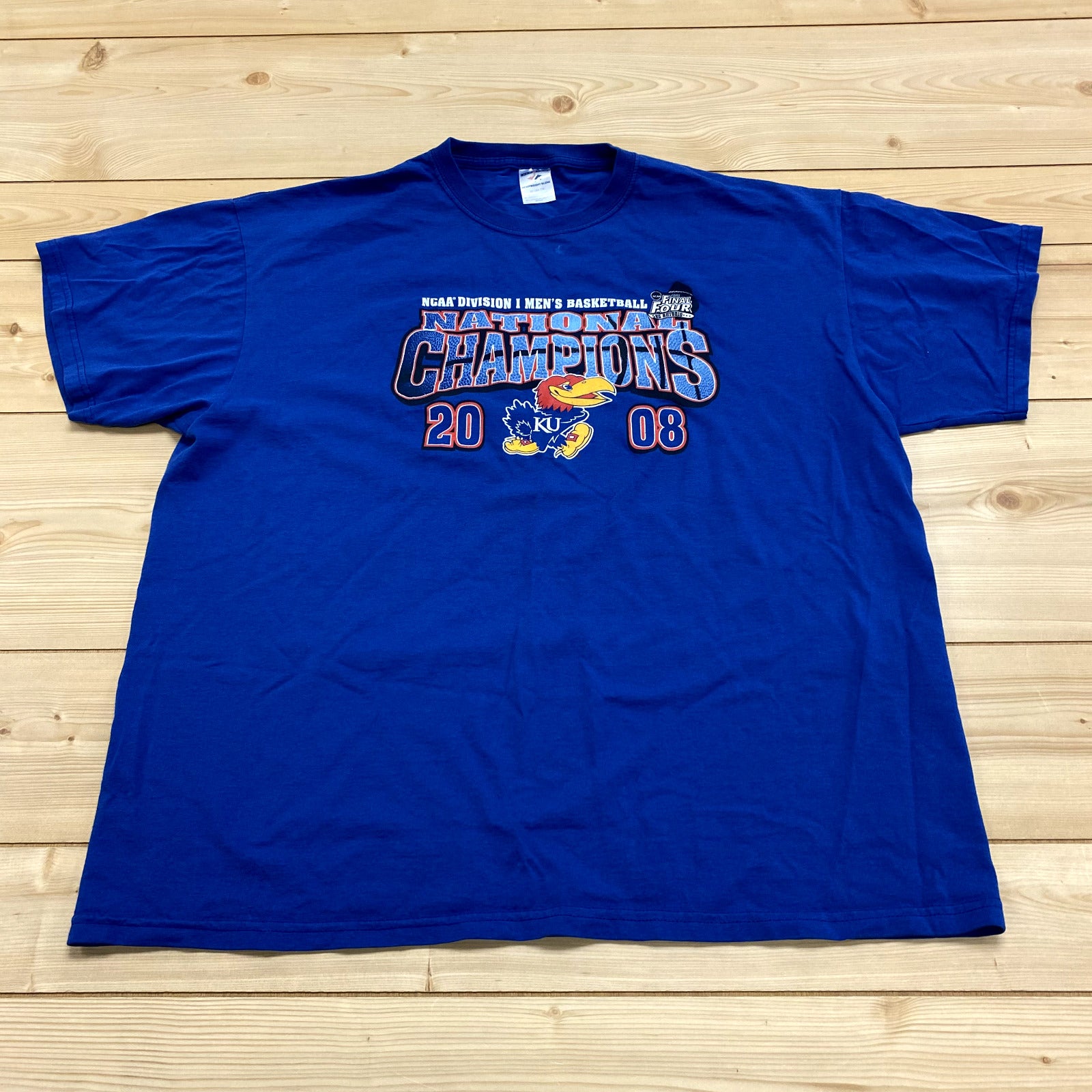 Jerzees Blue Short Sleeve 2008 Kansas Jayhawks Final Four T-Shirt Adult Size 2XL