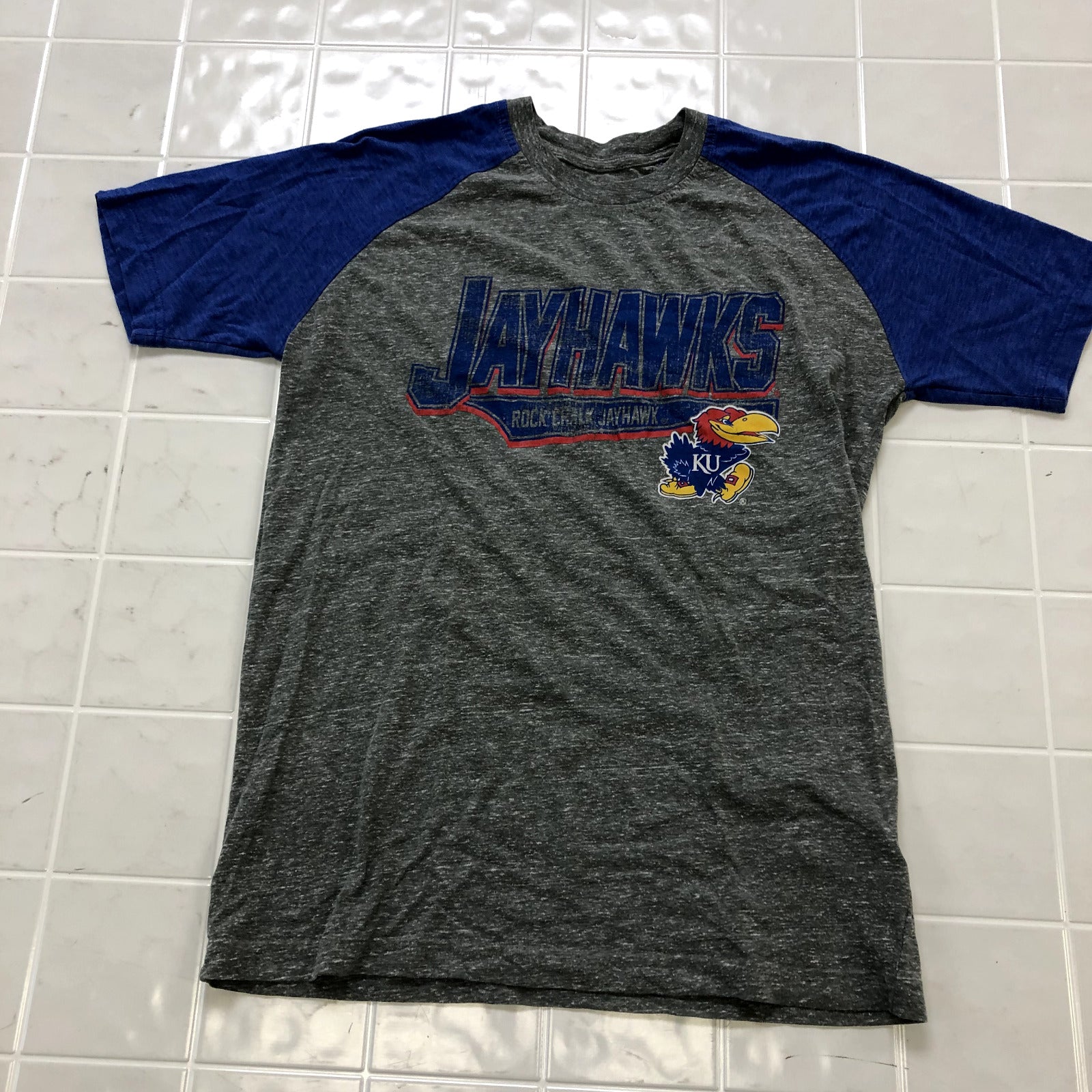 Knights Apparel Gray Kansas Jayhawks Regular Fit Casual T-shirt Adult Size M