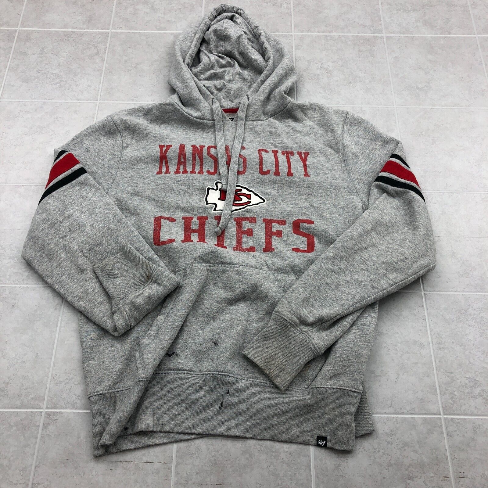'47 Brand Gray Kansas City Chiefs Embroidered Logo Hooded Sweatshirt Adult M