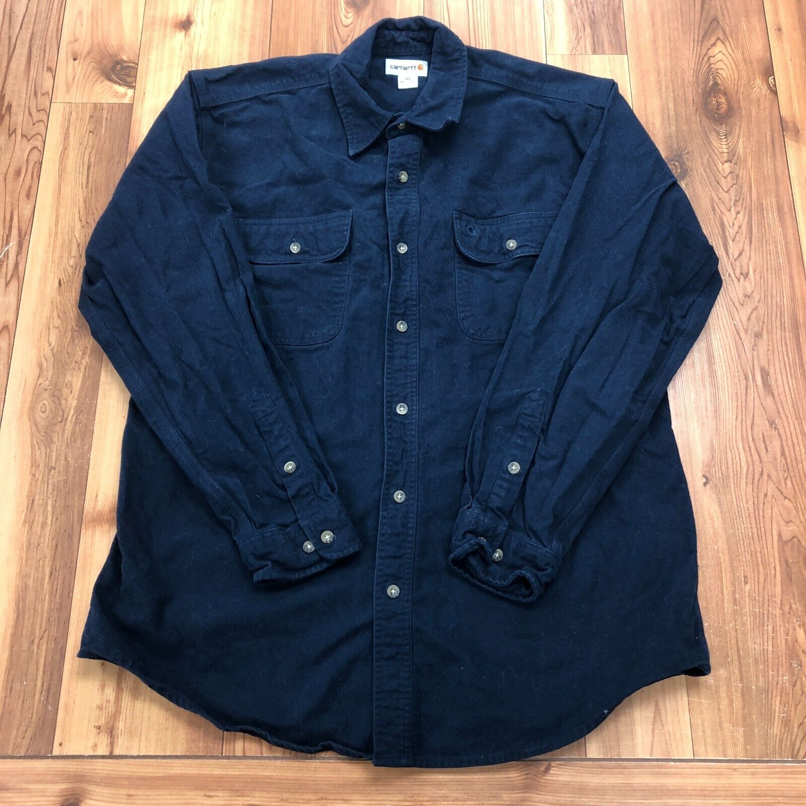 Carhartt Navy Blue Cotton Collar Long Sleeve Casual Button Up Shirt Mens Size XL