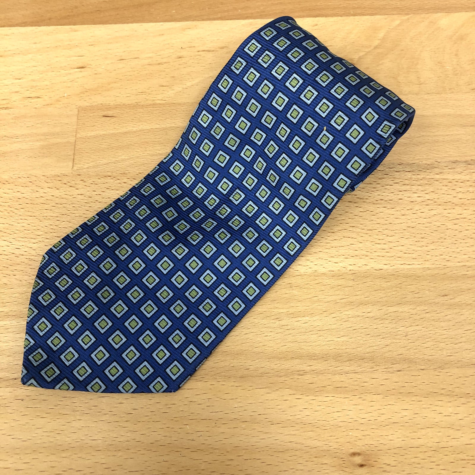 Fendi Cravatte Black Blue & Yellow Square Pure Silk Handmade Tie Mens Italy