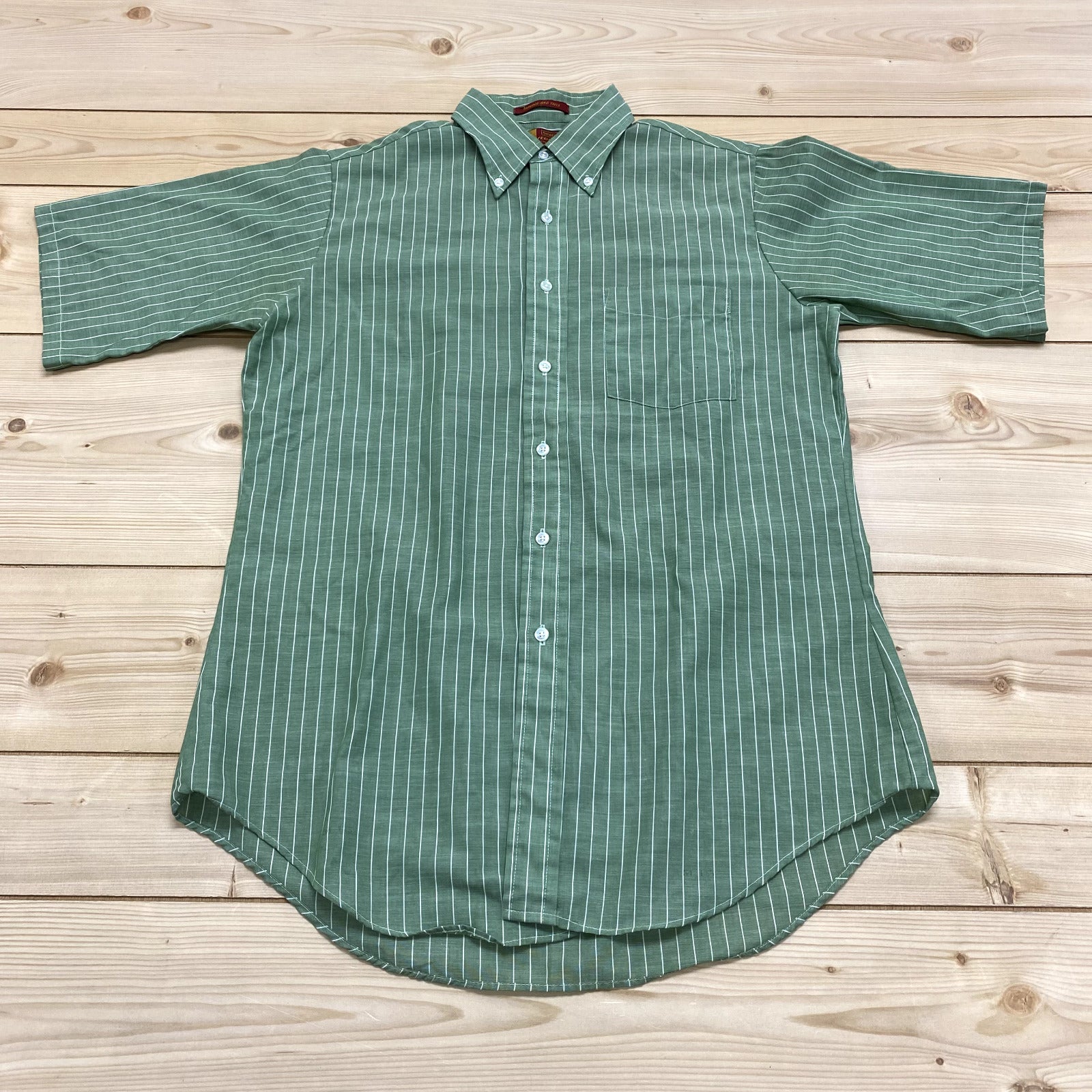 Vintage Kings Road Green White Stripe Short Sleeve Button Down Shirt Men Size M